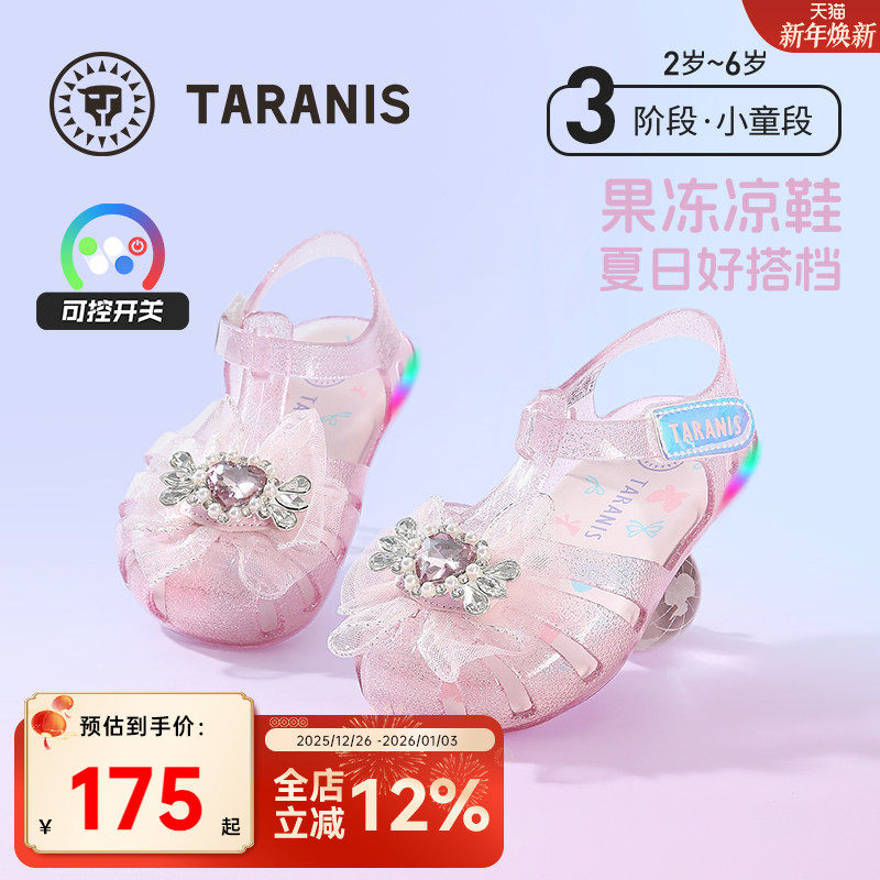 泰兰尼斯童鞋公主闪灯鞋水晶鞋果冻凉鞋宝宝软底鞋女童粉色透明鞋
