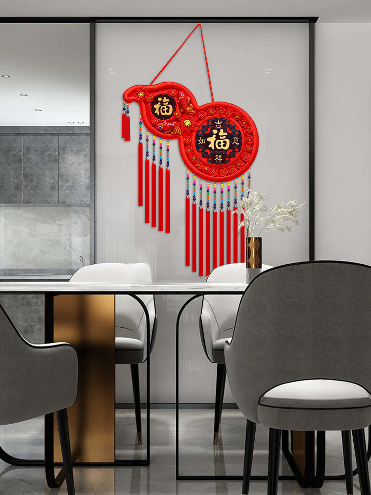 高档桃木中国结挂件葫芦福字客厅大号玄关入户新款电视镇宅小挂饰