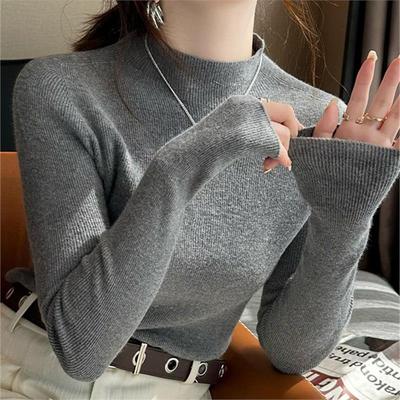 灰色半高领打底衫女装内搭高级2025新款爆款秋冬针织毛衣外穿上衣