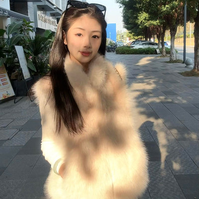 毛绒仿山羊绒皮草马甲女2025秋冬新款狐狸毛外套短款百搭立领