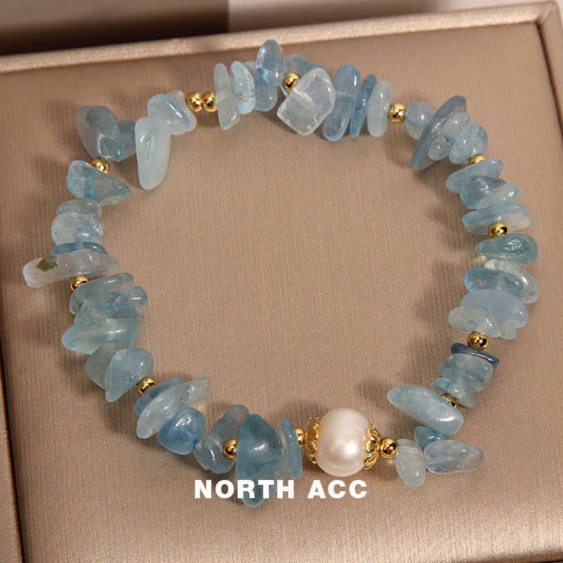 NORTHACC新中式轻奢手链小众天然海蓝宝碎石淡水珍珠复古森系手串