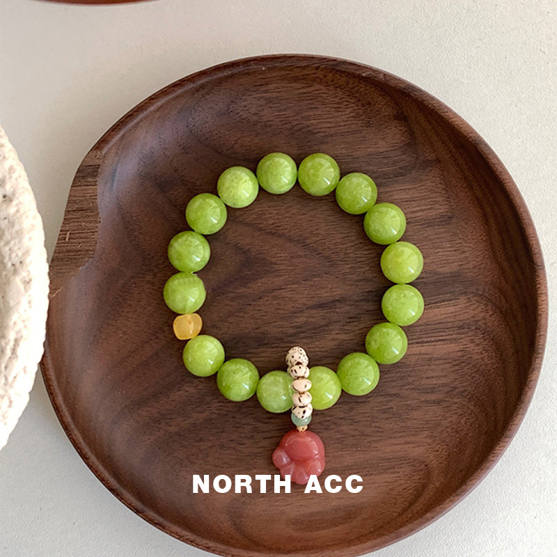 NORTHACC新中式橄榄绿玉髓串珠手链小众设计感粉玛瑙吊坠手串