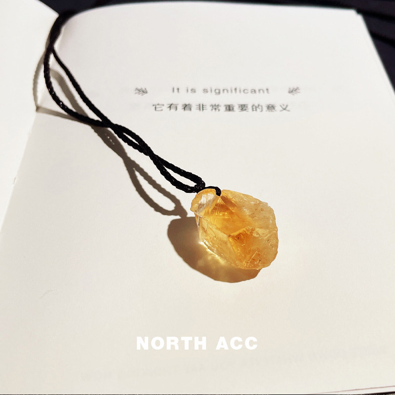 NORTHACC天然黄水晶原石不规则项链毛衣链情侣吊坠男女招财转运