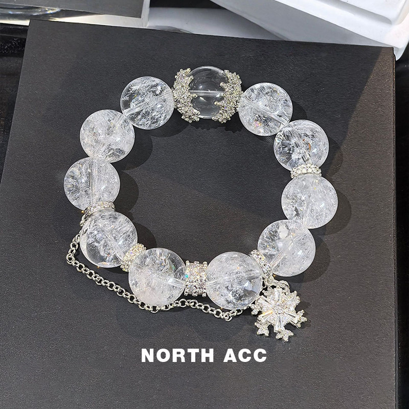 NORTHACC新中式原创设计天然白阿赛白水晶大珠手串爆闪碎碎冰女生