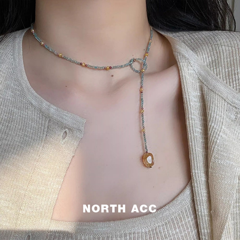 NORTHACC新中式民族风小众天然黄玛瑙水晶串珠项链复古锁骨链手串