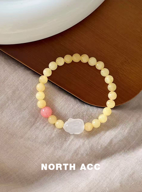 NORTHACC新中式明黄色系天然石米黄玉复古手串简约气质串珠手链
