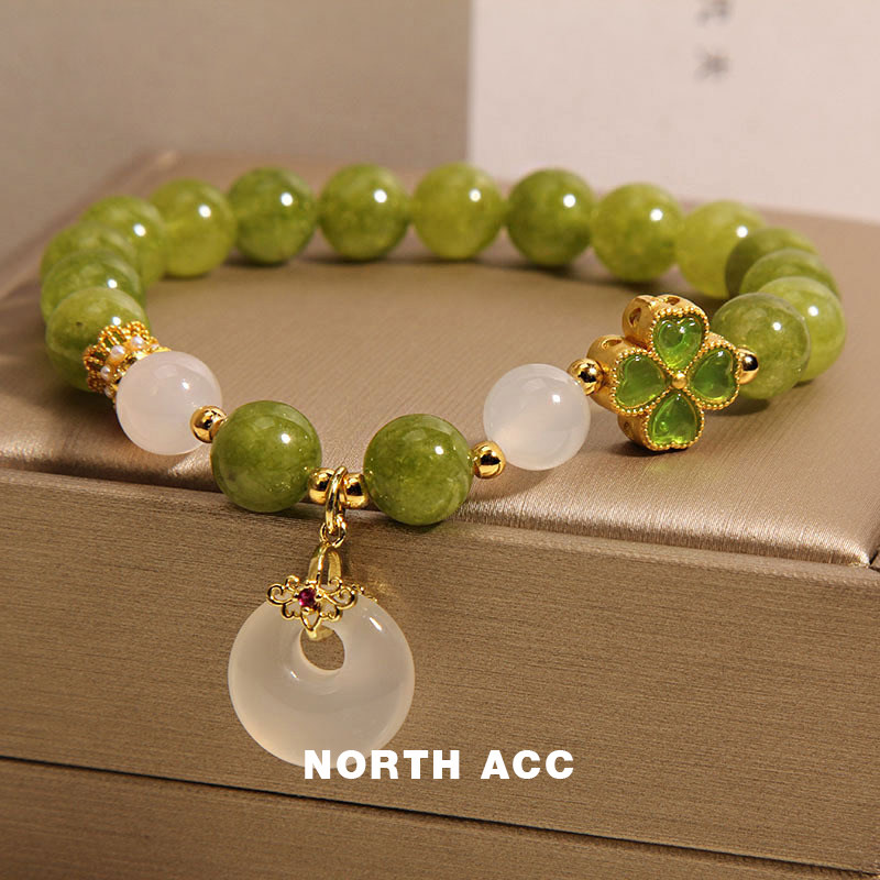 NORTHACC新中式绿色碧玺水晶手链女轻奢四叶草玉髓平安扣手串手环