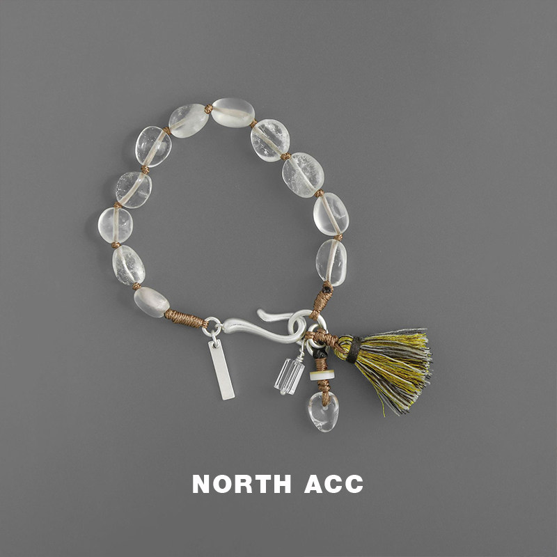 NORTHACC新中式复古民族风复古设计感简约白水晶流苏编绳手链