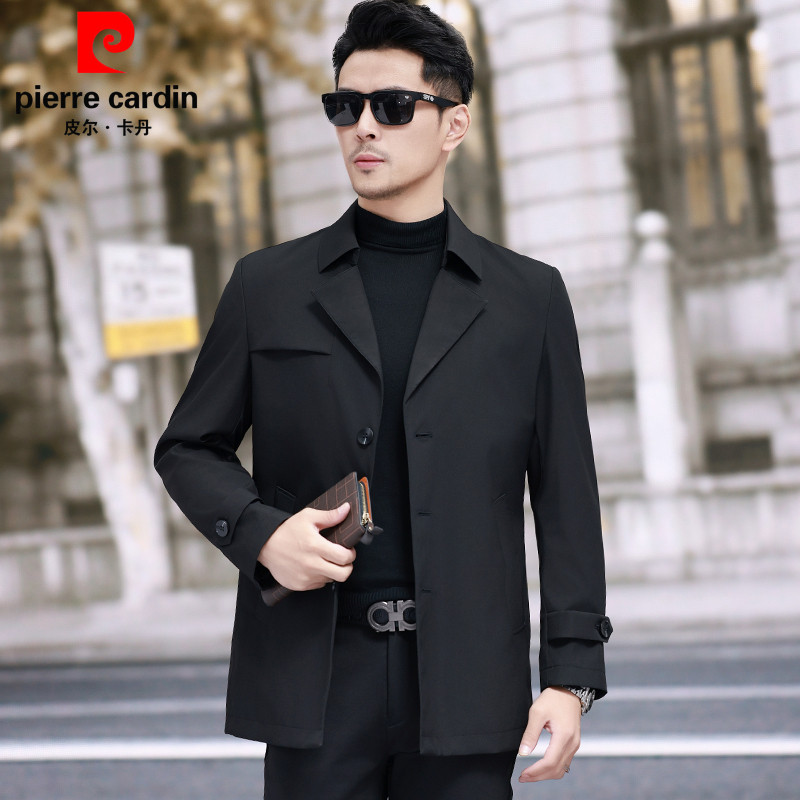 皮尔卡丹春季高档男士气质短款风衣中年商务休闲免烫百搭防风外套