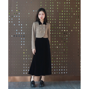 显瘦轻奢丝绒半身裙小香风套装 小娜椒小个子秋季 女 摩登探戈