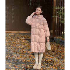 【初雪暖樱】小娜椒小个子高级设计感帽子白鸭绒长款粉色羽绒服女