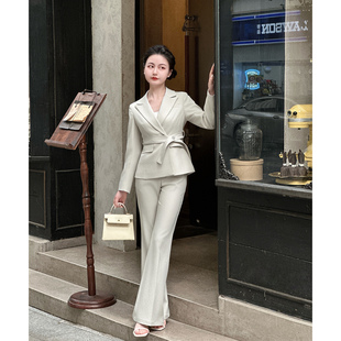 【极简高智】小娜椒小个子轻奢高级时尚通勤收腰西装喇叭裤套装女