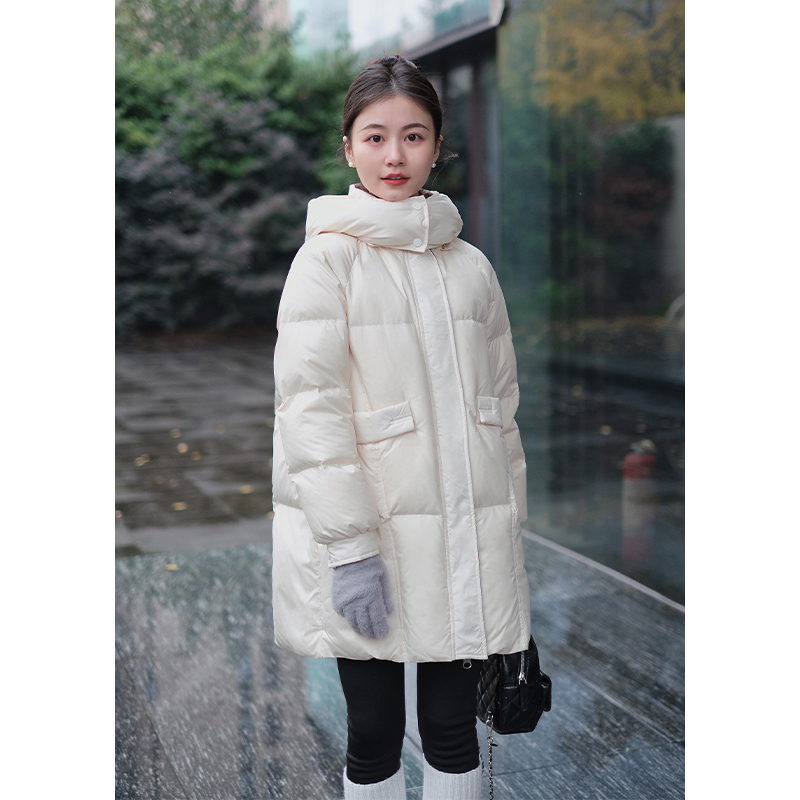 小娜椒小个子撞色中长款羽绒服