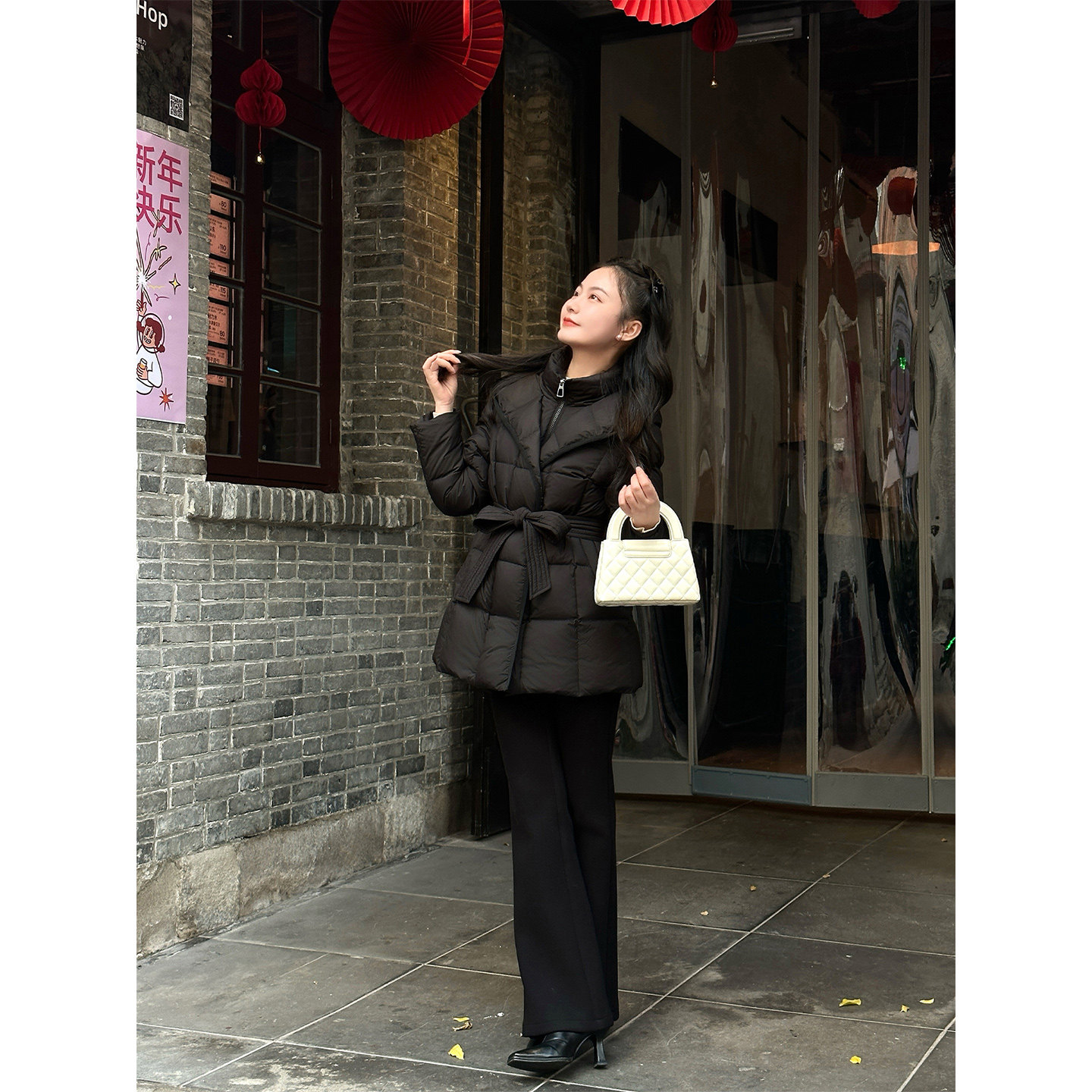 【奥法庄园】小娜椒小个子冬季连帽系带赫本风中长款黑色羽绒服女,女装/女士精品,羽绒服,淘宝优惠券,粉丝福利购,淘宝优惠卷