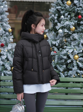 【浓情晚空】小娜椒小个子冬季泡芙感保暖白鸭绒黑色短款羽绒服女