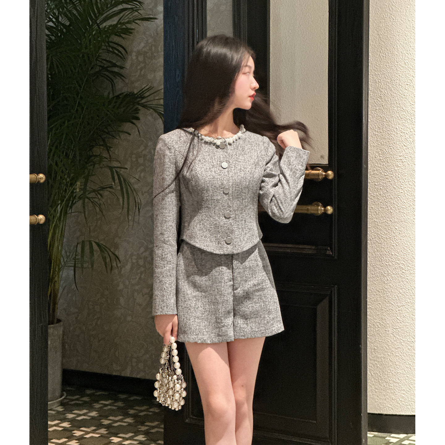 【暮光星云】小娜椒小个子秋季设计感小香风外套时尚高腰休闲裤女