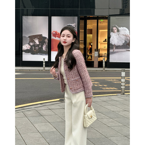 【紫荆贵族】小娜椒小个子千金风静奢气质法式紫色短小香风外套女