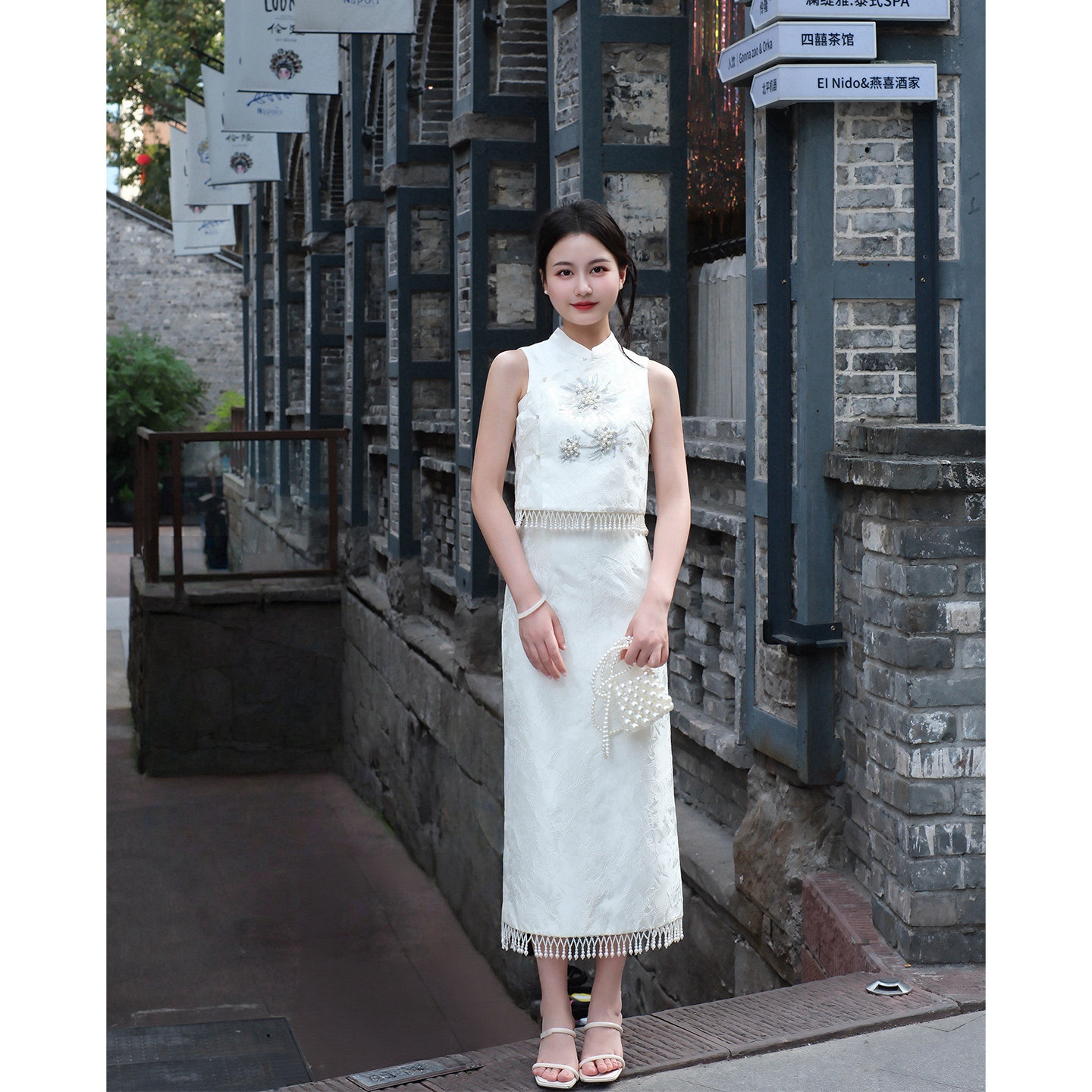 【珠玉凝香】小娜椒小个子白色温柔新中式提花流苏马甲半裙套装女