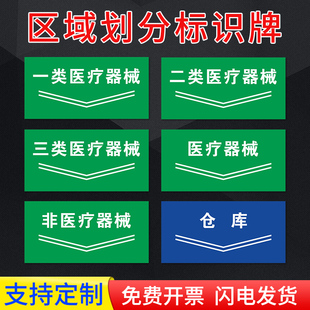 仓库区域划分标识牌五区三色合格品区不合格品区待验区发货区退货区一二三类医疗器械标识牌划分墙贴定制