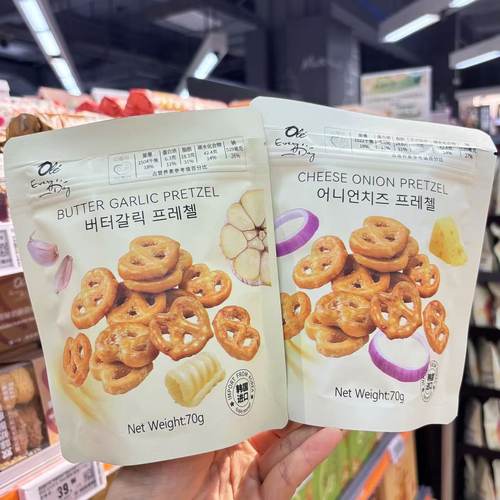 ole超市韩国进口碱水结饼干蒜香黄油味芝士洋葱味70g