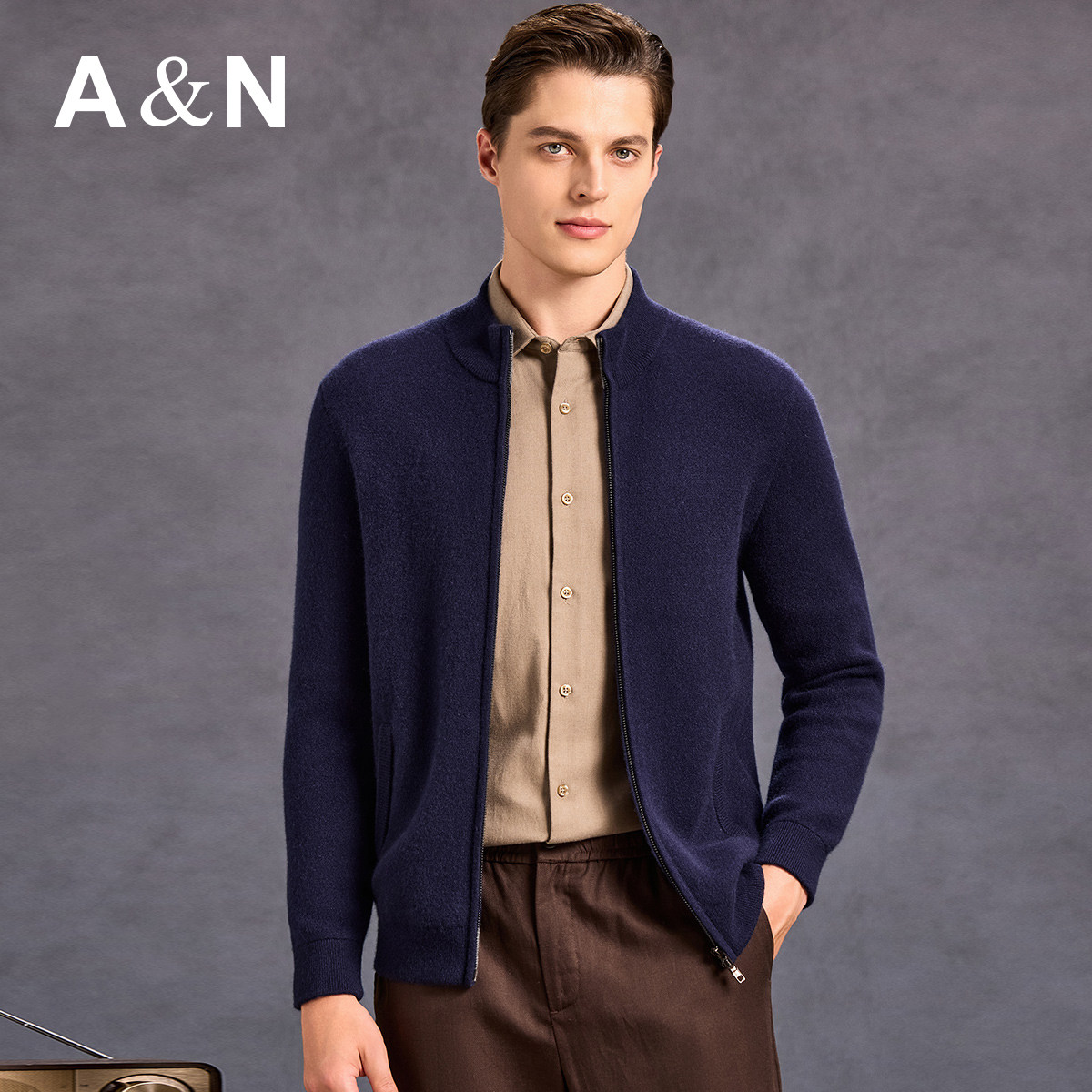 【轻奢纯羊绒】AntonNeal老钱风双头拉链针织开衫男针织夹克外套,男装,羊绒开衫,淘宝优惠券,粉丝福利购,淘宝优惠卷