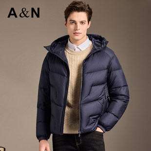 【198g重磅充绒】AntonNeal轻量科技冬连帽羽绒服男短款休闲外套