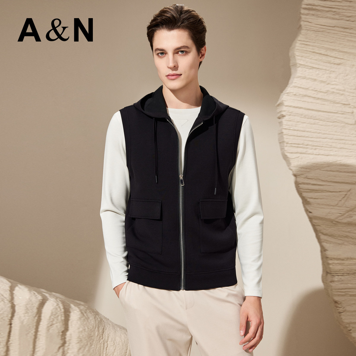 【老钱风 简约百搭】秋季舒适针织马夹外套男时尚连帽马甲背心