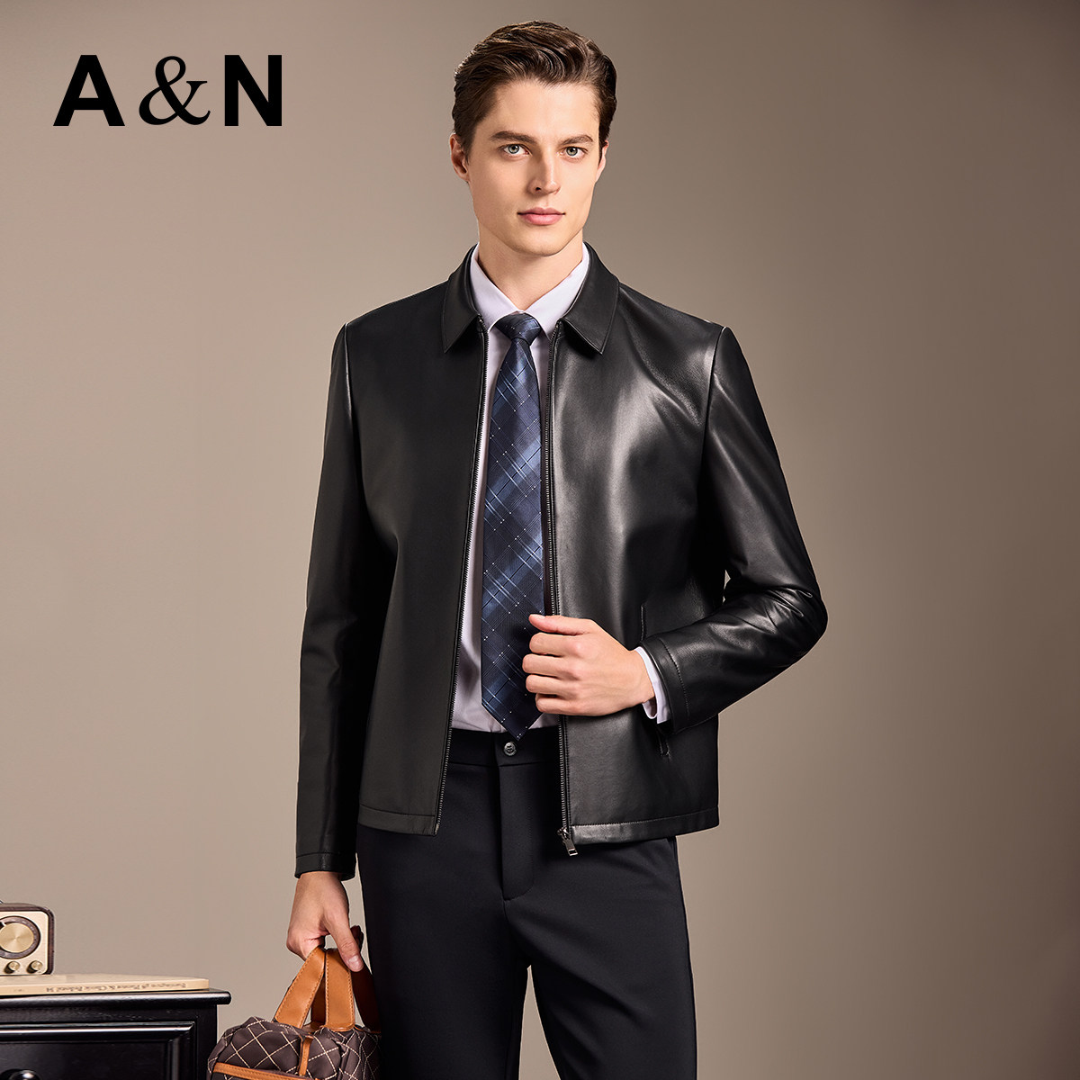 【头层绵羊皮】AntonNeal高端轻奢真皮皮衣男商务柔软皮夹克外套,男装,皮衣,淘宝优惠券,粉丝福利购,淘宝优惠卷