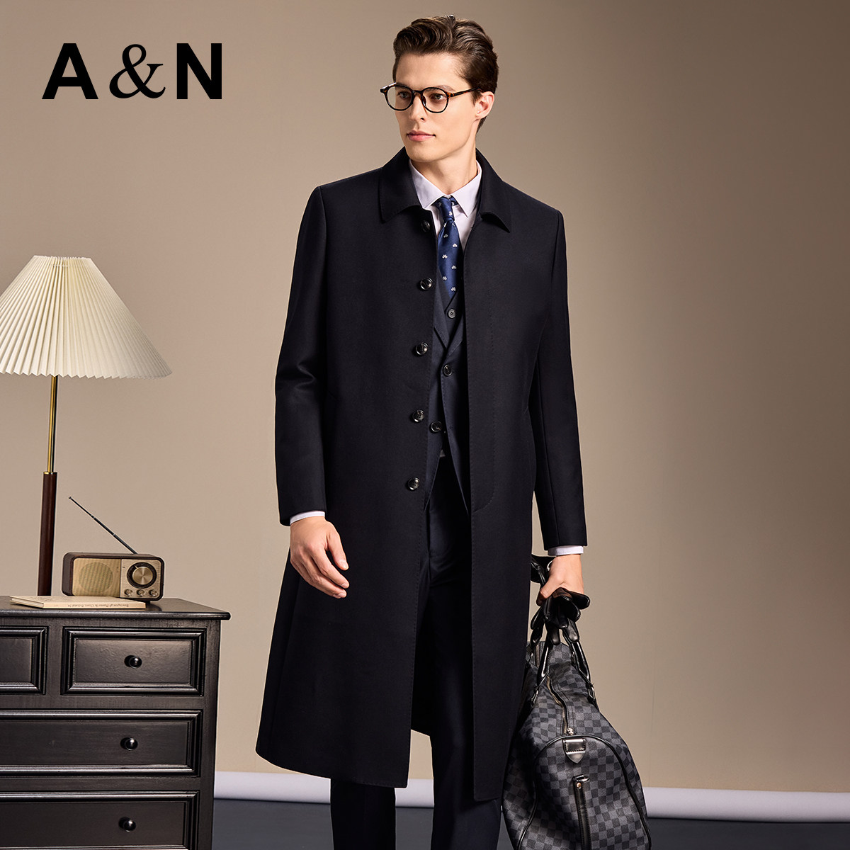 【精纺高定面料】AntonNeal高级长款过膝毛呢大衣男秋冬翻领外套,男装,毛呢大衣,淘宝优惠券,粉丝福利购,淘宝优惠卷