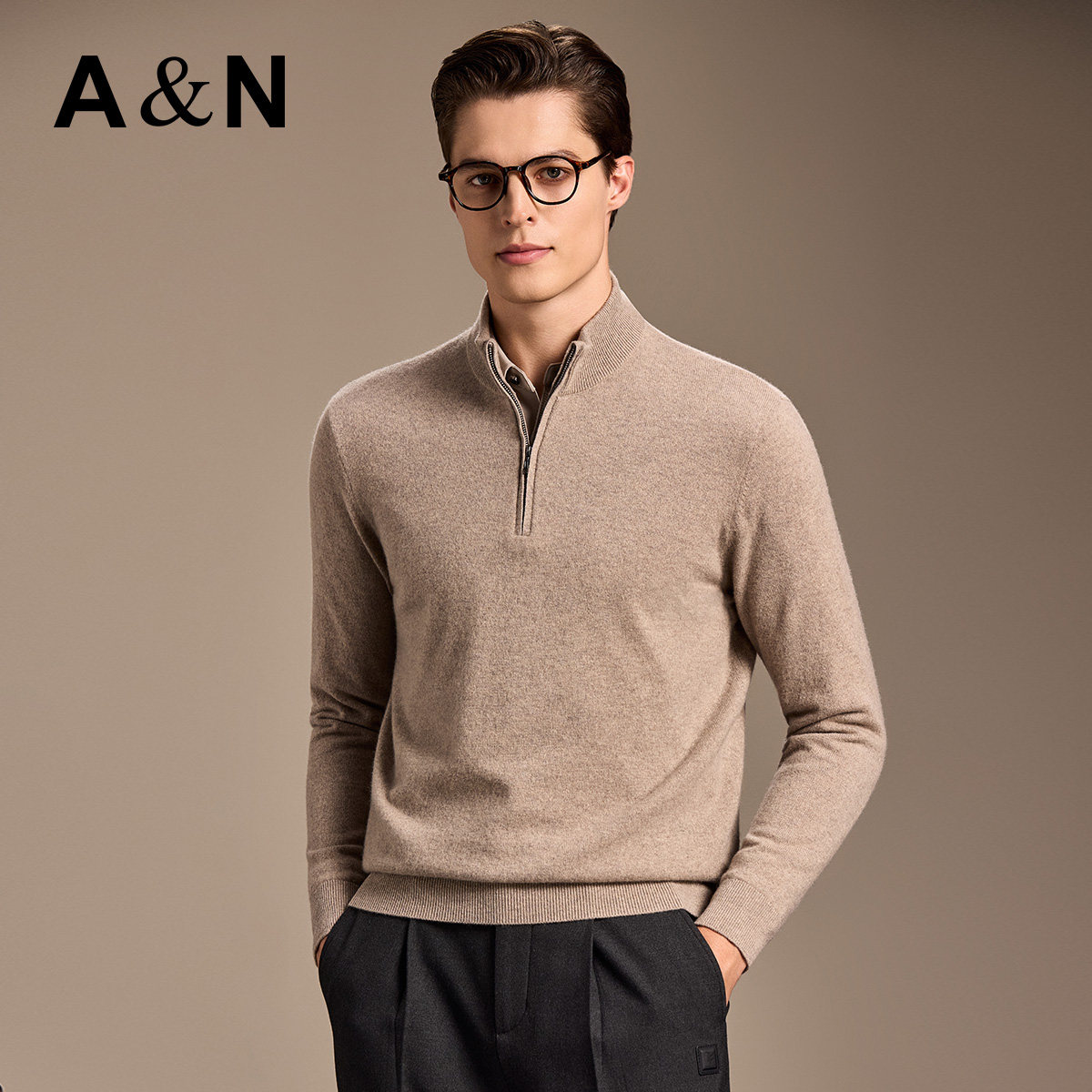 【云感舒暖&100%山羊绒】安东尼奥基础半高拉链领羊绒衫冬厚毛衣