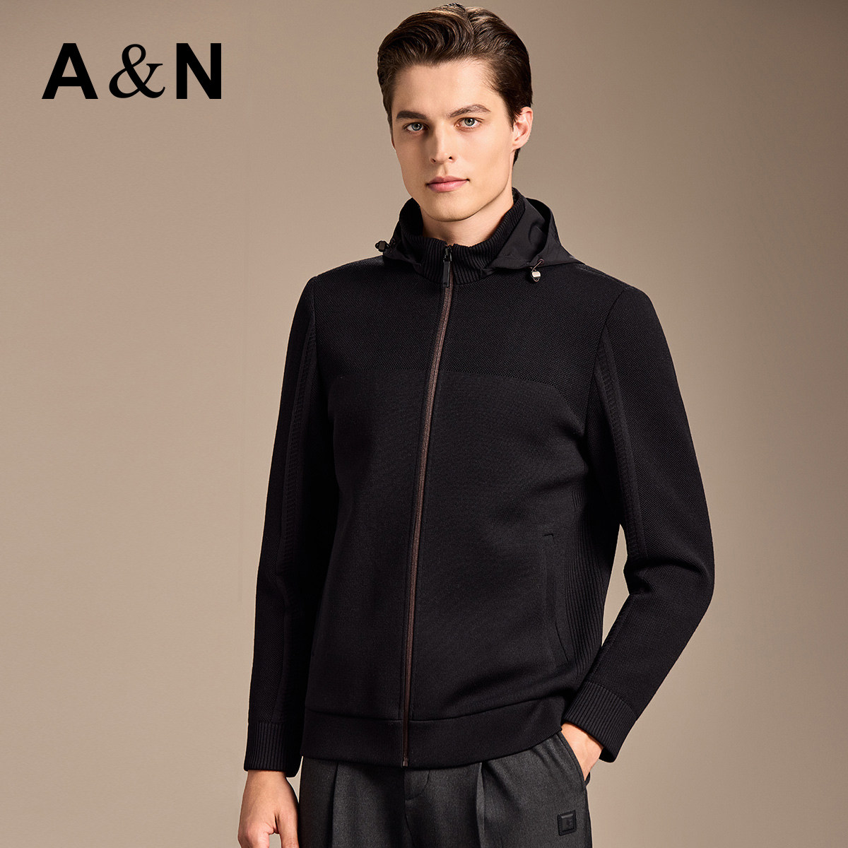 【轻奢老钱&绵羊毛天丝】针织拼接可拆连帽夹克男秋休闲百搭外套,男装,夹克,淘宝优惠券,粉丝福利购,淘宝优惠卷