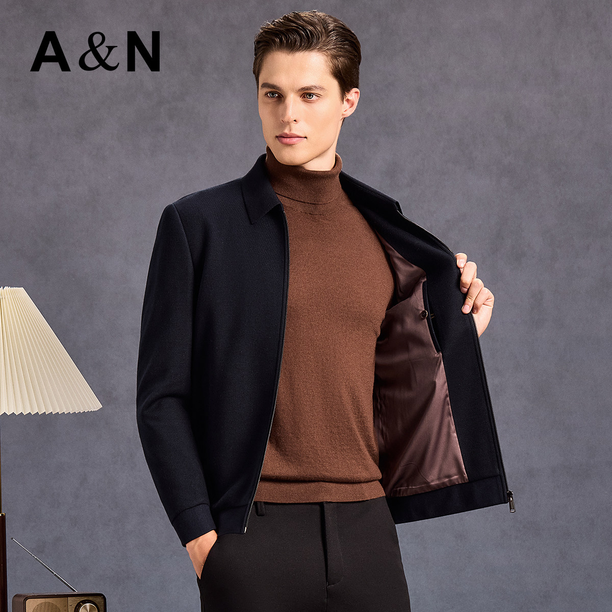【轻奢老钱风】AntonNeal天丝羊毛开衫男休闲商务针织夹克外套秋