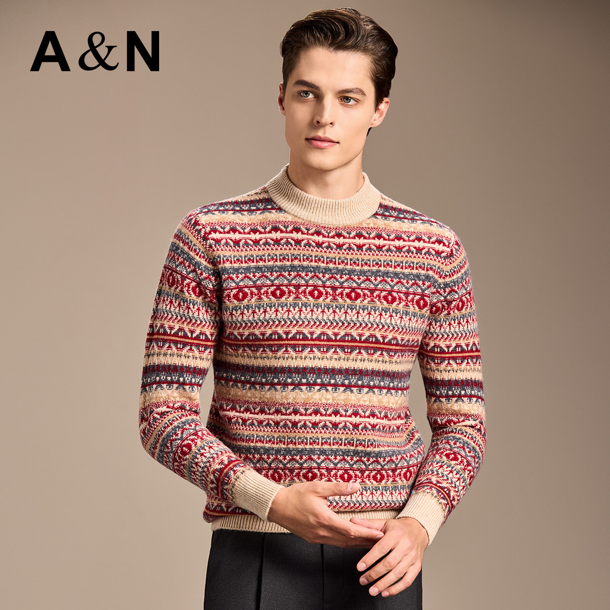 【100%绵羊毛】AntonNea高级费尔岛提花针织衫秋冬半高领套头毛衣