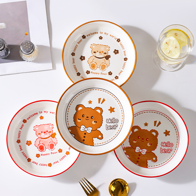 陶瓷卡通款小熊米饭碗家用餐具高颜值菜盘釉下彩陶瓷碗盘餐具