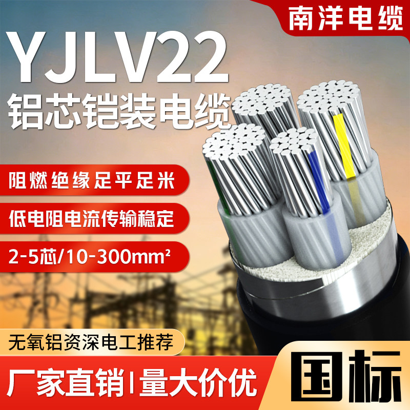 南洋电缆国标纯铝芯YJLV22铠装2/3/4/5芯10/25/35/50-400平方电线