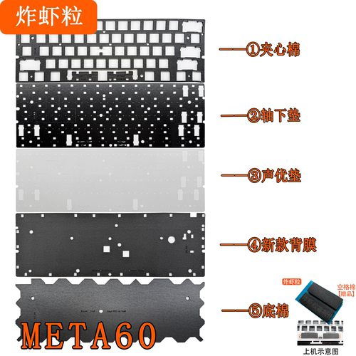 星闪META60悦动磁轴键盘 声音包PORON夹心棉PET声优垫轴下垫 底棉