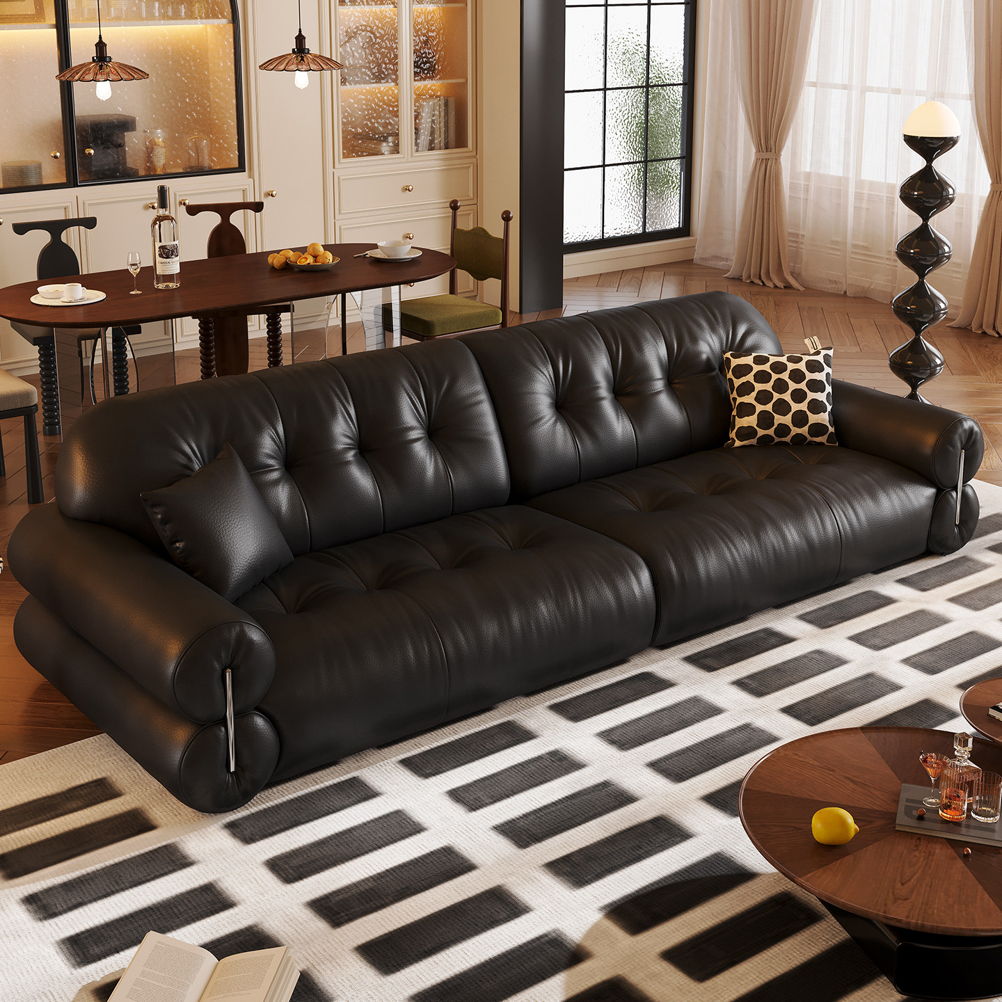 希曼妮黑糖电动真皮沙发