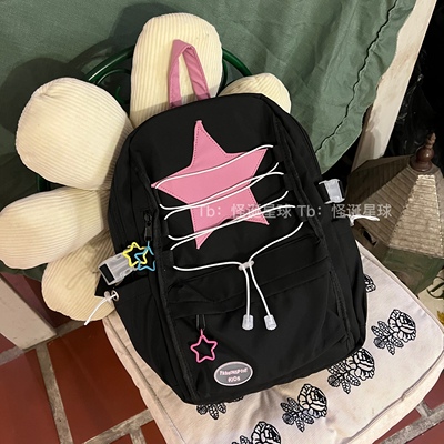 2025新款小众设计感书包黑色大容量双肩包ins风少女轻便旅行背包