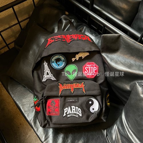 22SS Explorer外星人logo刺绣涂鸦贴画同款双肩包背包