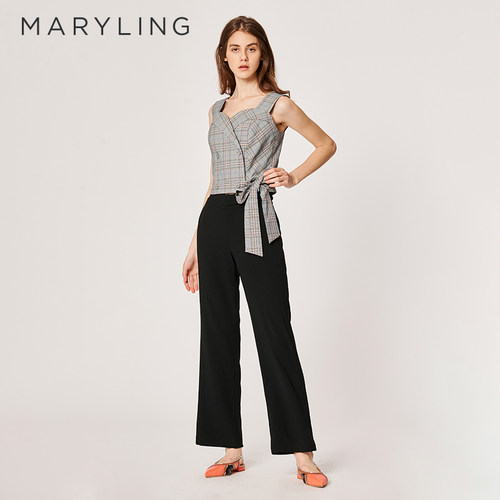 MARYLING经典格纹吊带短上衣