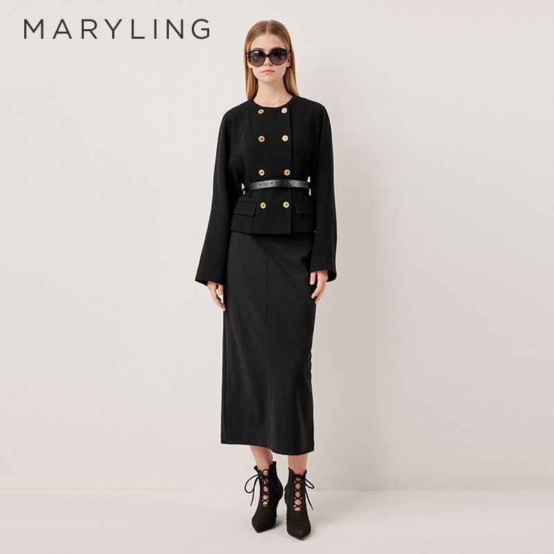 MARYLING玛俪琳奥莱outlets优雅百搭圆领复古短款外套A1FGW14040
