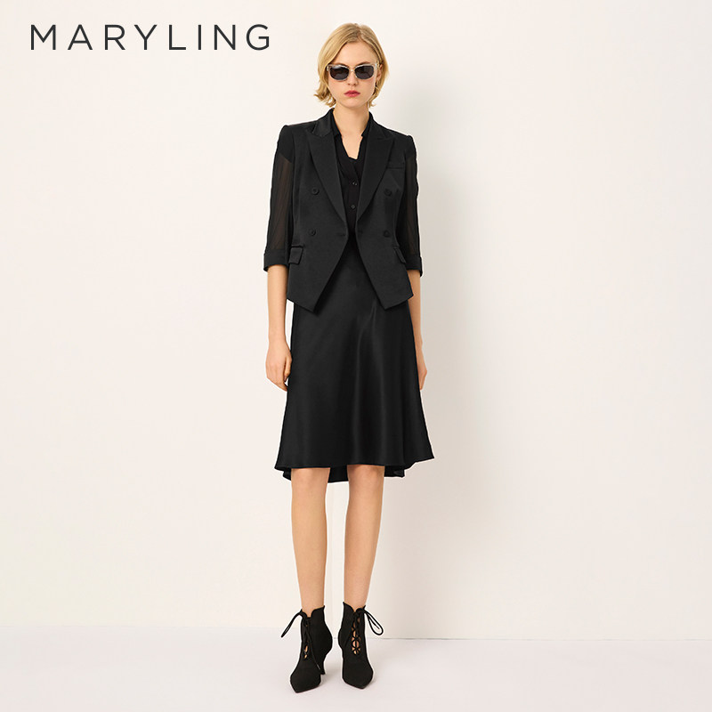 MARYLING玛俪琳奥莱outlets修身透视七分袖通勤西装A1FCW10110