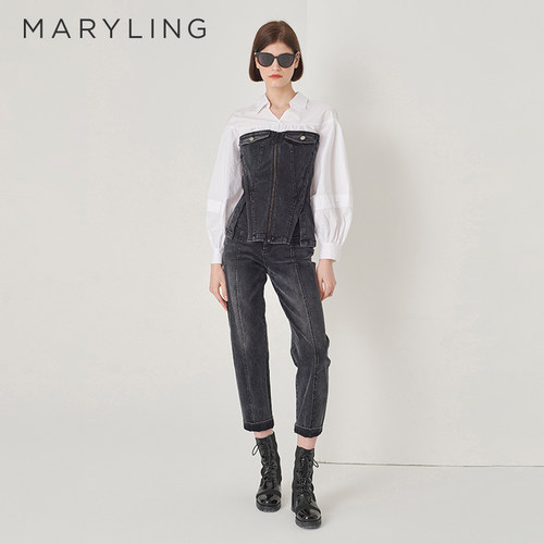 MARYLING黑灰色牛仔裹胸上衣
