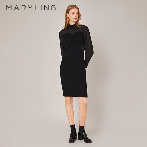 MARYLING拼接包臀小黑裙