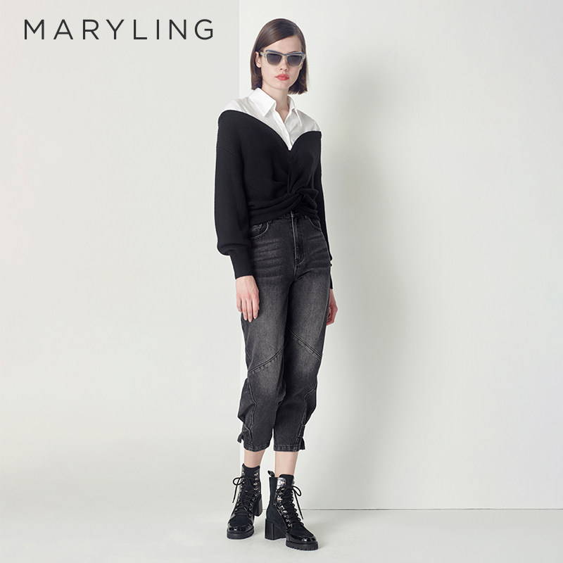 MARYLING束脚九分牛仔裤图片