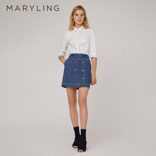 MARYLING双排扣包臀牛仔半裙