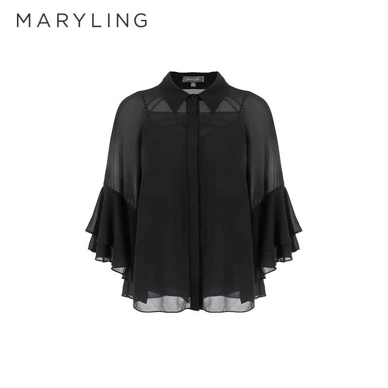 MARYLING衬衫微透视荷叶边图片