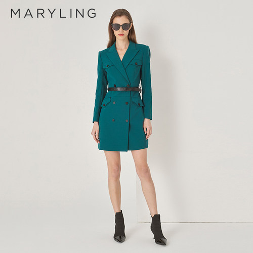 MARYLING直身纽扣西装连衣裙
