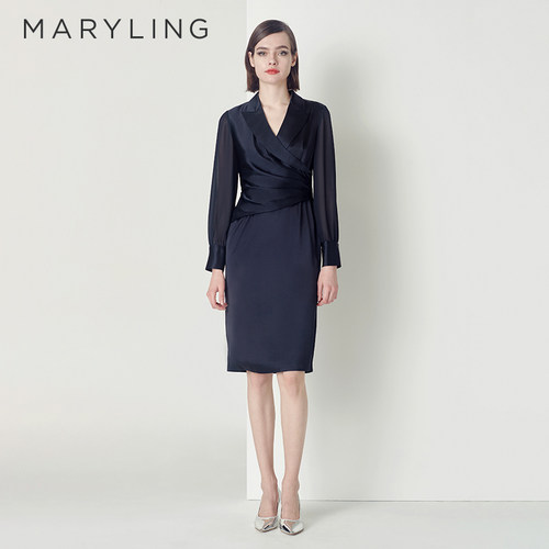MARYLING西装领醋酸碎褶连衣裙