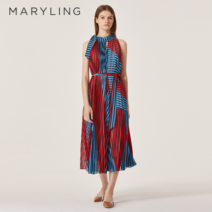 MARYLING玛俪琳奥莱outlets印花连衣裙撞色条纹飘逸长裙A1AA61200